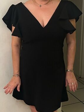 BCBGeneration Black V-Neck Ruffle Sleeve Mini Dress